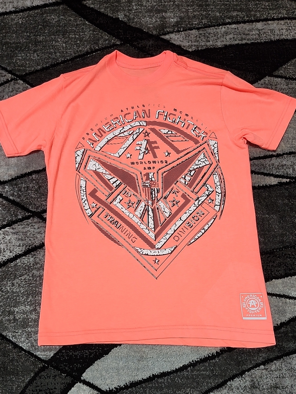 AMERICAN FIGHTER NEON CORAL RAISED GRAPHIC CTEW-NECK SHORT-SLEEVE TEE-SHIRT